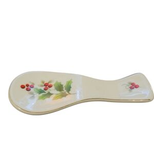 ROYAL Norfolk Holly & Berries Porcelain Spoon Rest Gold Trim Christmas